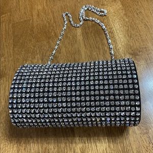 Franchi clear Crystals and black Satin purse